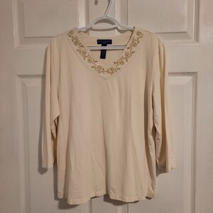 Karen Scott embroidered and beaded neckline top‎